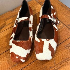 Jeffrey Campbell Calf Hair Cow Print Mary Jane Flats